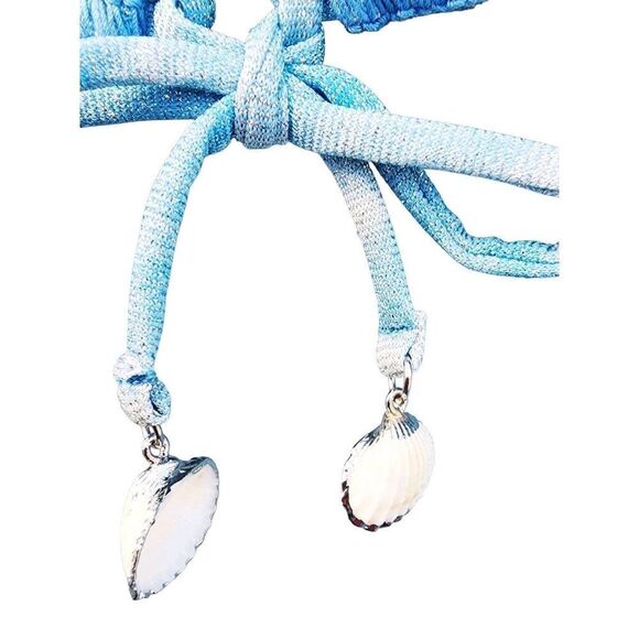 Becca Rebecca Virtue Halter Bikini Swim Top Ice Blue Shimmer Shells Lurex Size L - Picture 10 of 10